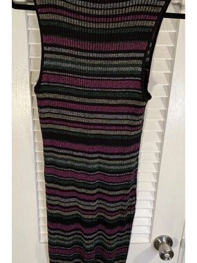 Women’s Sleeveless Ribbed Stripe Sweater Dress - Black, Purple, Green